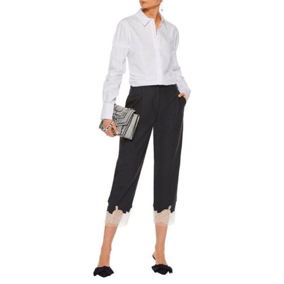 NWT Tibi Cropped Trousers With Lace Trim - Picture 1 of 5
